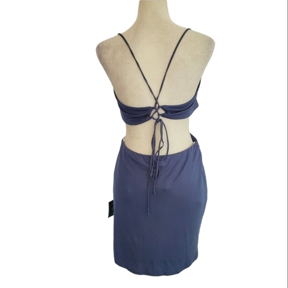 Lulu's "Can't Lose" Blue Cutout Backless String Mini Dress - Picture 4 of 11